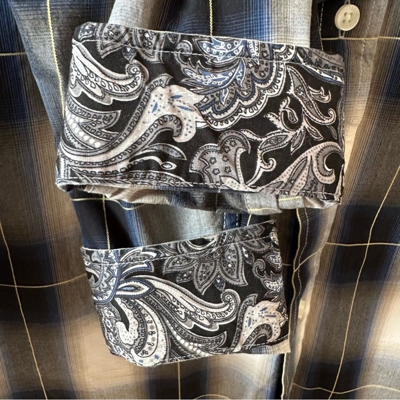 Stetson Western Shirt Men's XL Blue & White Plaid Button Up Long Sleeve Rodeo - Picture 9 of 14